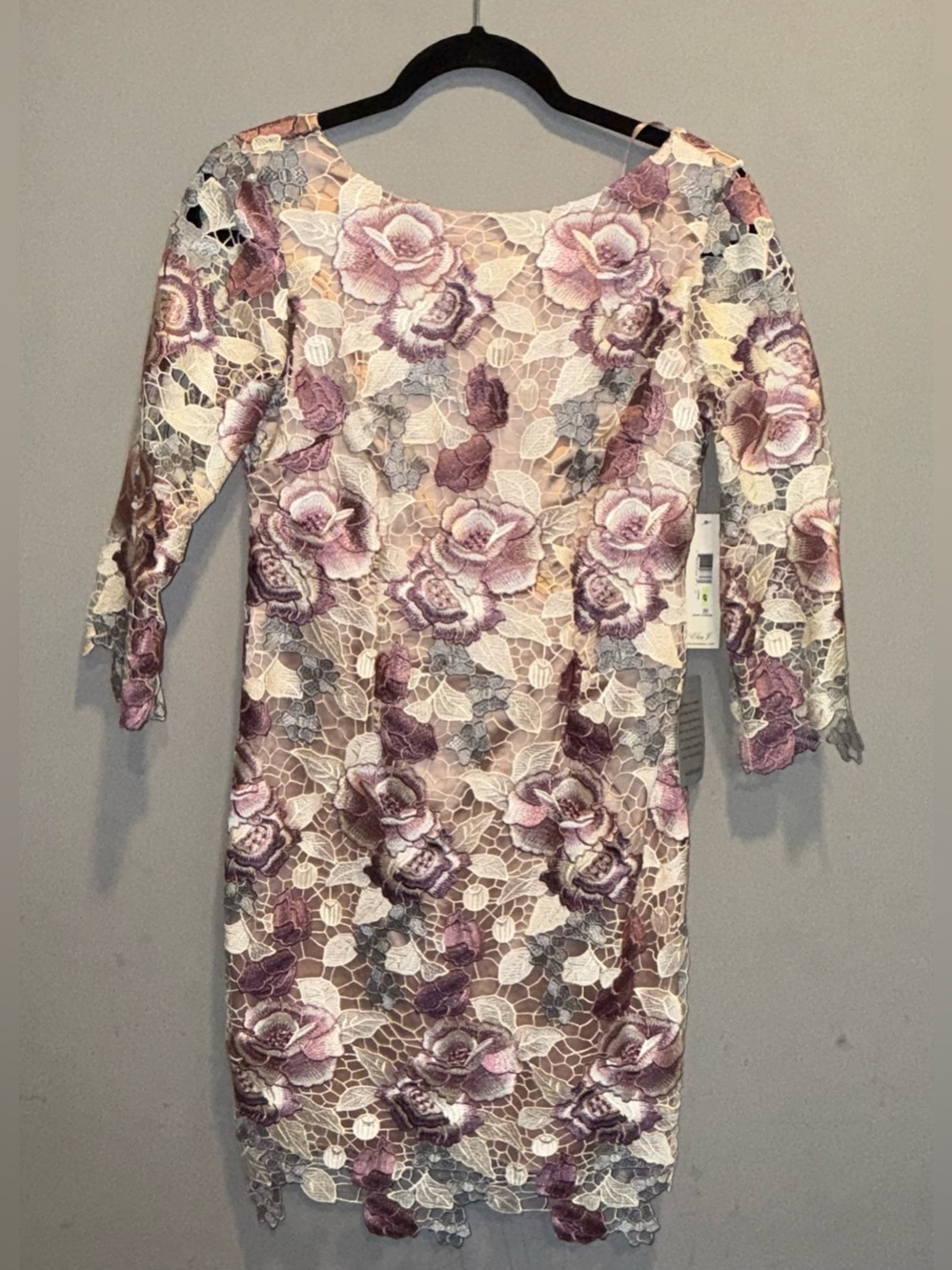 Eliza J Mauve and Cream Floral Lace Midi Dress